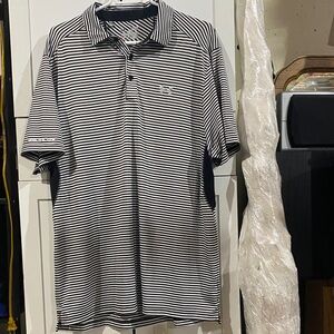 Under Armour Black and White Polo Shirt Classic Stripes Coldblack